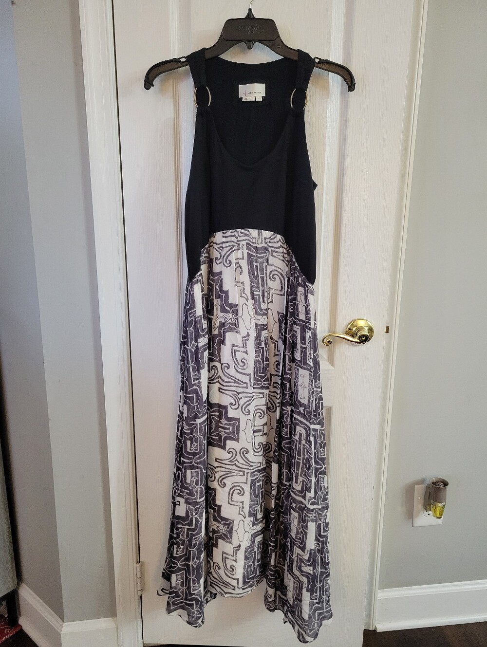 Anthropologie Sleeveless Scoop Neck Mixed Media Geometric Maxi Dress Size Small